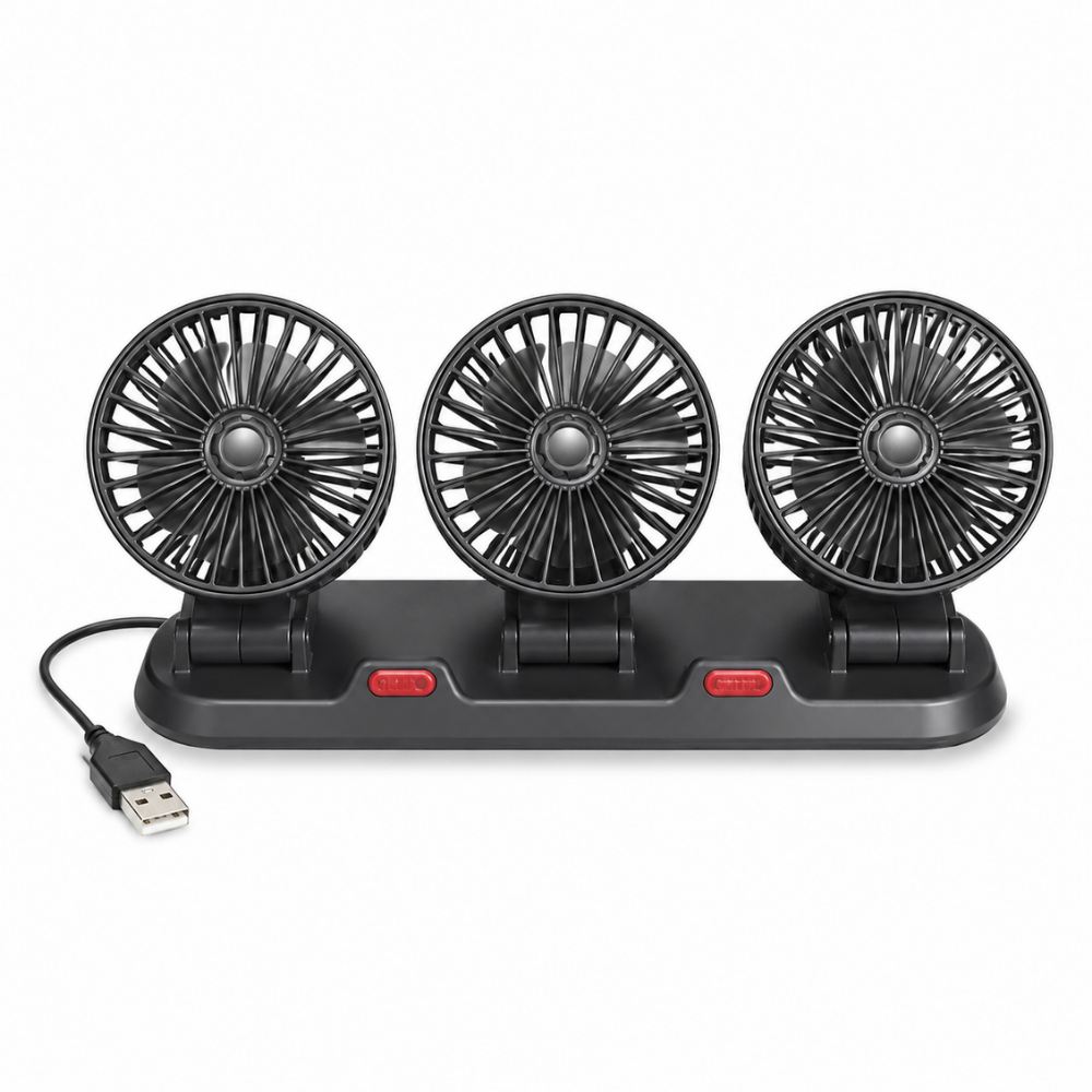 USB Car Fan – 3-Head 360° Rotating Cooling Fan for Cars